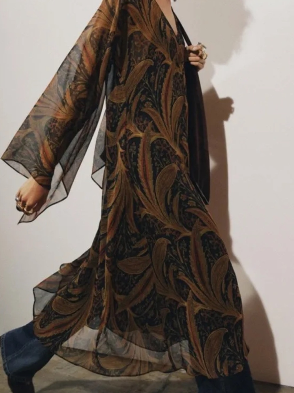 Zara Brown Paisley Long Sleeve Maxi Dress - Picture 3 of 5
